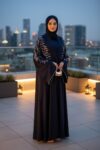Mariam-col – Black Abaya with Embroidered Floral Hijab Se