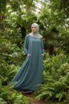 Mariam-col – Mesh Flower Bead Open Abaya and Satin Interior Dress 2-Piece Set